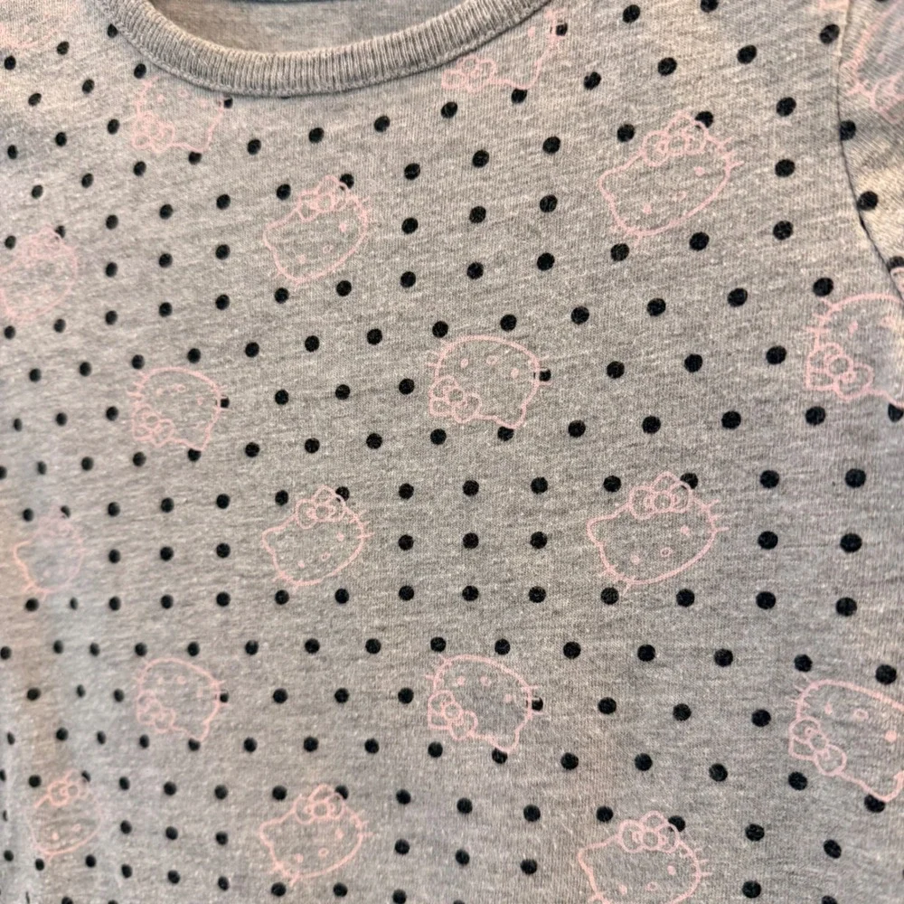 Hello Kitty Sanrio Denim 2 Piece Dress Set Embroidered Blue Grey Polka Dot 5 EUC